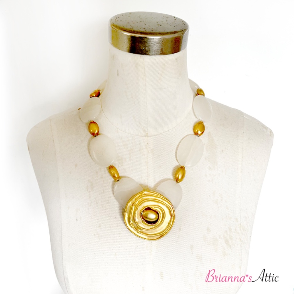 Vintage Crystal Quartz gemstone, designer necklace, 22"